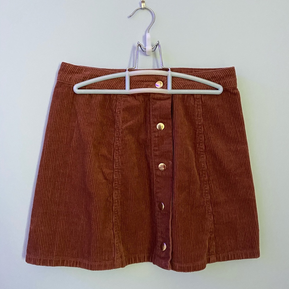 Button down brown mini skirt